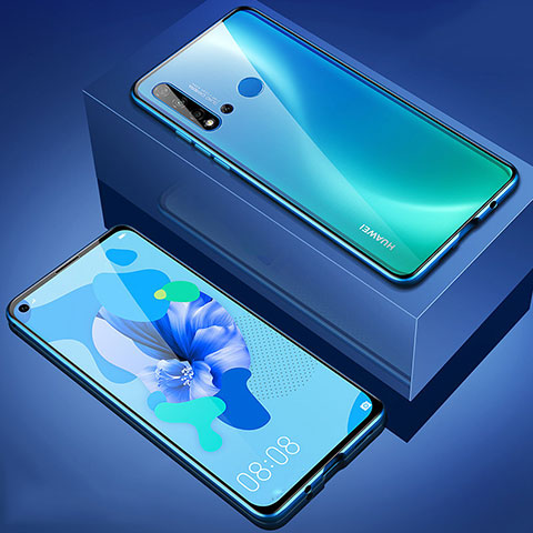 Custodia Lusso Alluminio Laterale Specchio 360 Gradi Cover T05 per Huawei Nova 5i Blu