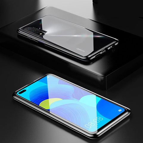 Custodia Lusso Alluminio Laterale Specchio 360 Gradi Cover T05 per Huawei Nova 6 Nero