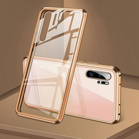 Custodia Lusso Alluminio Laterale Specchio 360 Gradi Cover T05 per Huawei P30 Pro Oro