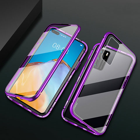 Custodia Lusso Alluminio Laterale Specchio 360 Gradi Cover T05 per Huawei P40 Viola