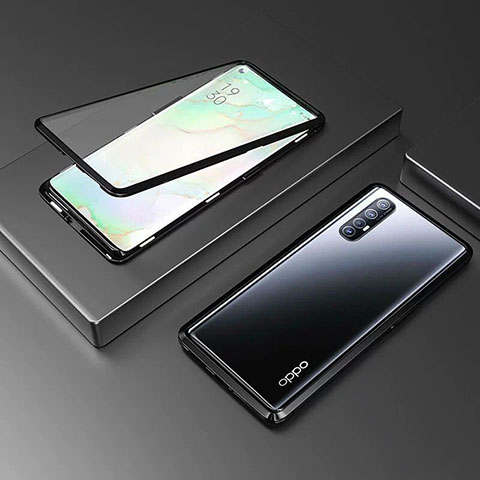 Custodia Lusso Alluminio Laterale Specchio 360 Gradi Cover T05 per Oppo Find X2 Neo Nero