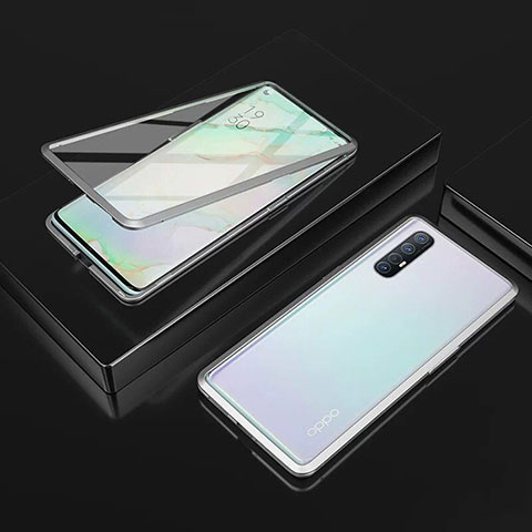 Custodia Lusso Alluminio Laterale Specchio 360 Gradi Cover T05 per Oppo Reno3 Pro Argento