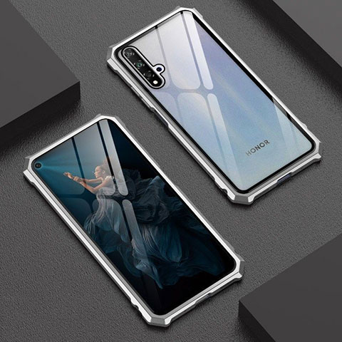 Custodia Lusso Alluminio Laterale Specchio 360 Gradi Cover T06 per Huawei Honor 20S Argento