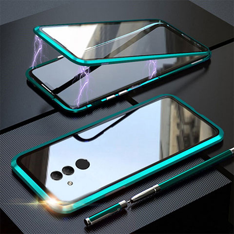 Custodia Lusso Alluminio Laterale Specchio 360 Gradi Cover T06 per Huawei Mate 20 Lite Verde