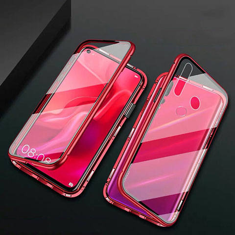 Custodia Lusso Alluminio Laterale Specchio 360 Gradi Cover T06 per Huawei P30 Lite XL Rosso