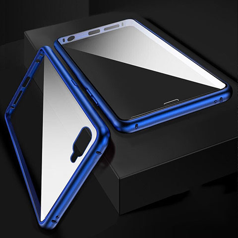 Custodia Lusso Alluminio Laterale Specchio 360 Gradi Cover T06 per Oppo RX17 Neo Blu