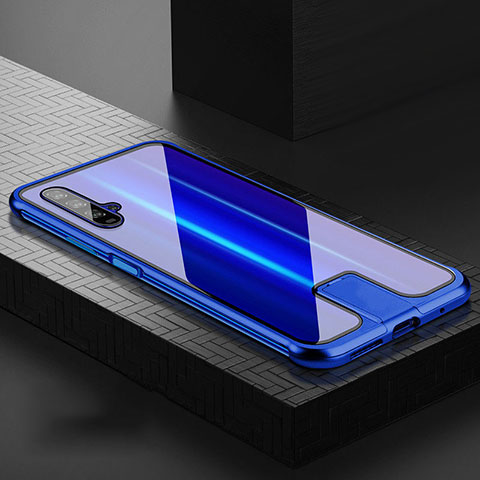 Custodia Lusso Alluminio Laterale Specchio 360 Gradi Cover T07 per Huawei Honor 20 Blu