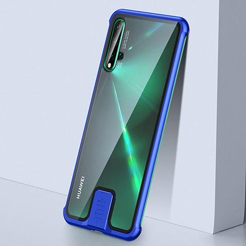 Custodia Lusso Alluminio Laterale Specchio 360 Gradi Cover T07 per Huawei Nova 5 Pro Blu