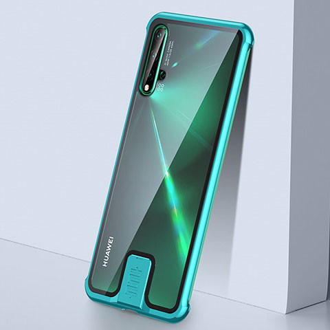 Custodia Lusso Alluminio Laterale Specchio 360 Gradi Cover T07 per Huawei Nova 5 Pro Ciano