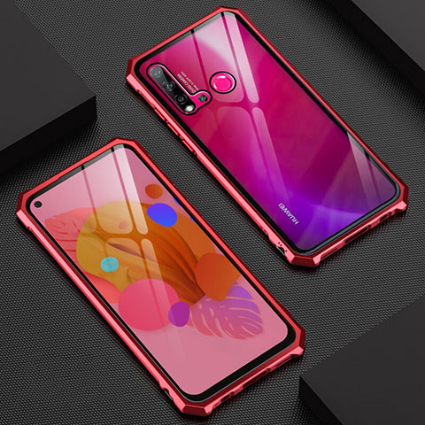 Custodia Lusso Alluminio Laterale Specchio 360 Gradi Cover T07 per Huawei Nova 5i Rosso