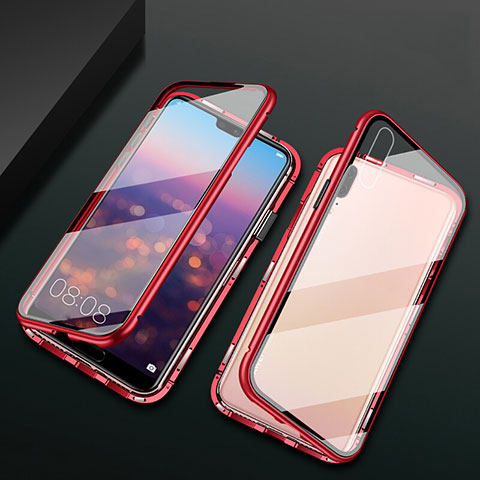 Custodia Lusso Alluminio Laterale Specchio 360 Gradi Cover T07 per Huawei P20 Rosso