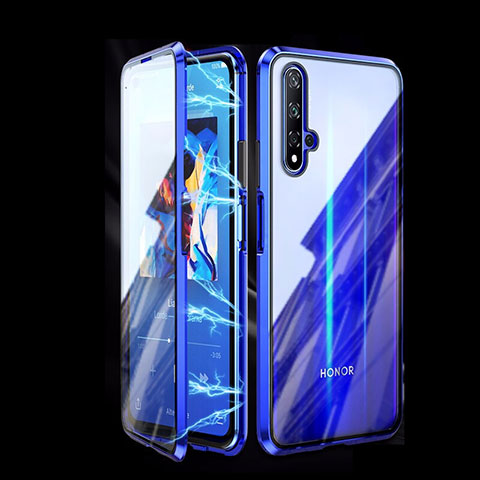 Custodia Lusso Alluminio Laterale Specchio 360 Gradi Cover T08 per Huawei Honor 20 Blu