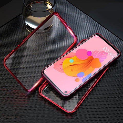 Custodia Lusso Alluminio Laterale Specchio 360 Gradi Cover T08 per Huawei Nova 5i Rosso