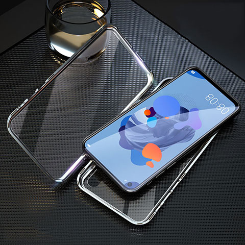 Custodia Lusso Alluminio Laterale Specchio 360 Gradi Cover T08 per Huawei P20 Lite (2019) Argento