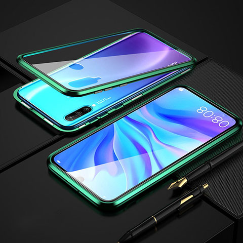 Custodia Lusso Alluminio Laterale Specchio 360 Gradi Cover T08 per Huawei P30 Lite XL Verde