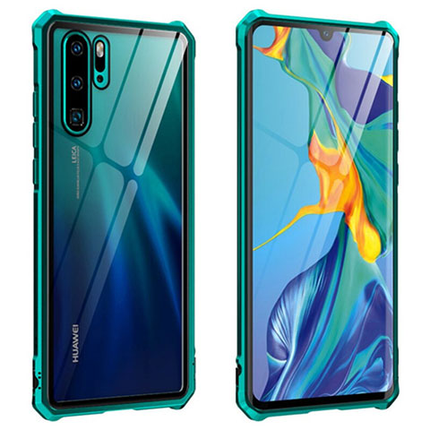 Custodia Lusso Alluminio Laterale Specchio 360 Gradi Cover T08 per Huawei P30 Pro New Edition Verde