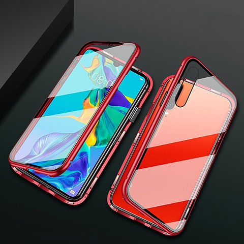 Custodia Lusso Alluminio Laterale Specchio 360 Gradi Cover T08 per Huawei P30 Rosso