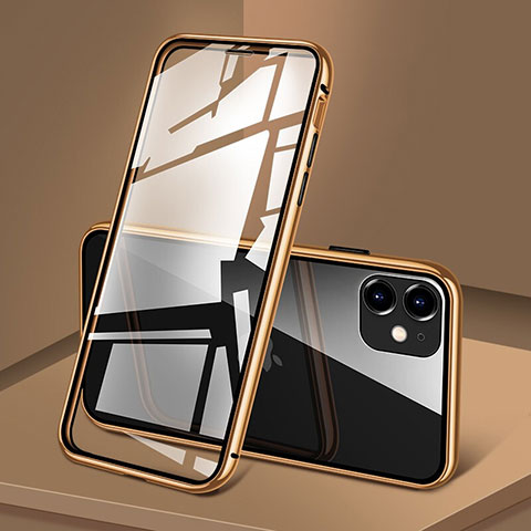 Custodia Lusso Alluminio Laterale Specchio 360 Gradi Cover T09 per Apple iPhone 11 Oro