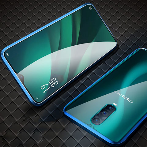 Custodia Lusso Alluminio Laterale Specchio 360 Gradi Cover T09 per Oppo R17 Pro Blu