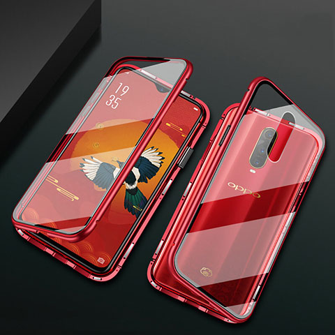 Custodia Lusso Alluminio Laterale Specchio 360 Gradi Cover T10 per Oppo R17 Pro Rosso