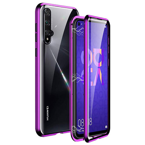 Custodia Lusso Alluminio Laterale Specchio 360 Gradi Cover T11 per Huawei Honor 20 Viola