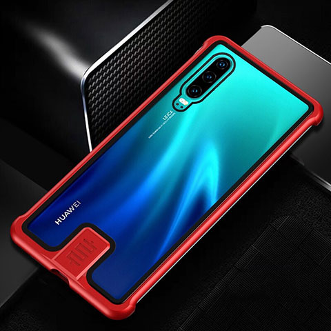 Custodia Lusso Alluminio Laterale Specchio 360 Gradi Cover T11 per Huawei P30 Rosso