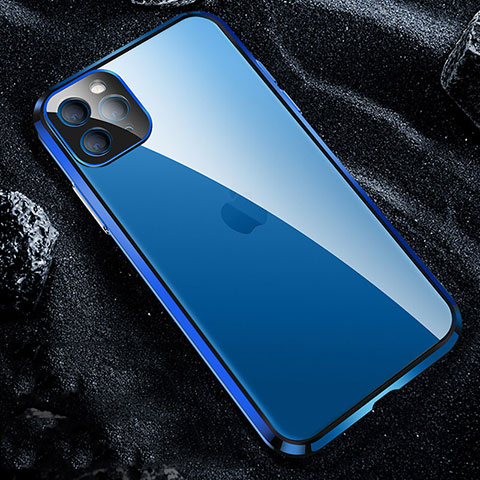 Custodia Lusso Alluminio Laterale Specchio 360 Gradi Cover T12 per Apple iPhone 11 Pro Max Blu