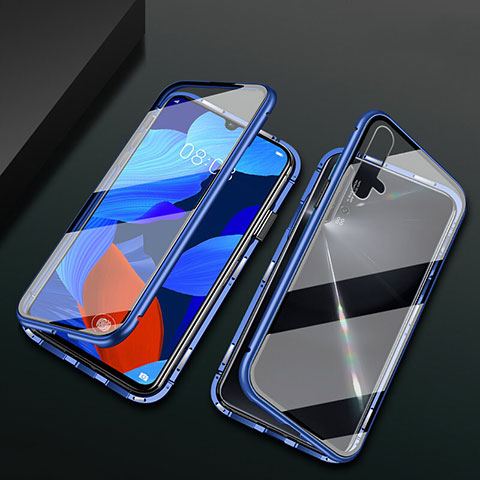 Custodia Lusso Alluminio Laterale Specchio 360 Gradi Cover T12 per Huawei Nova 5 Blu