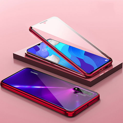 Custodia Lusso Alluminio Laterale Specchio 360 Gradi Cover T14 per Huawei Nova 5 Pro Rosso