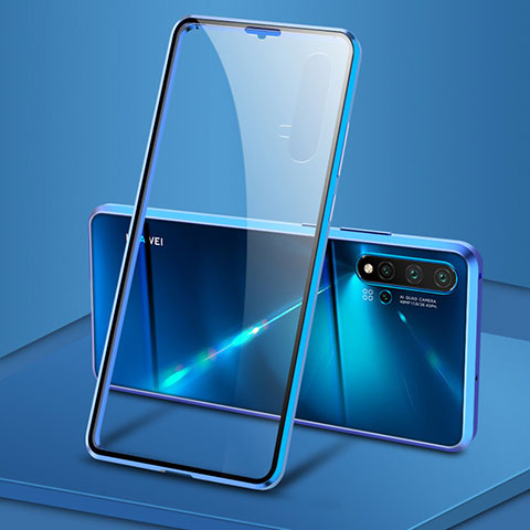 Custodia Lusso Alluminio Laterale Specchio 360 Gradi Cover T15 per Huawei Nova 5 Blu