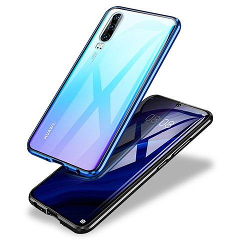 Custodia Lusso Alluminio Laterale Specchio Cover M01 per Huawei P30 Blu