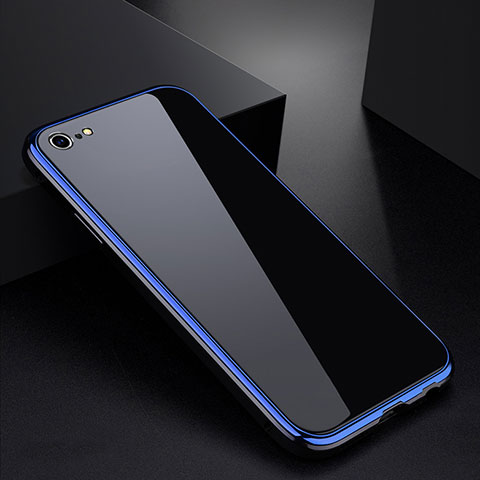 Custodia Lusso Alluminio Laterale Specchio Cover per Apple iPhone 6S Blu e Nero