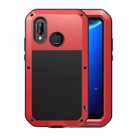 Custodia Lusso Alluminio Laterale Specchio Cover per Huawei Nova 3e Rosso