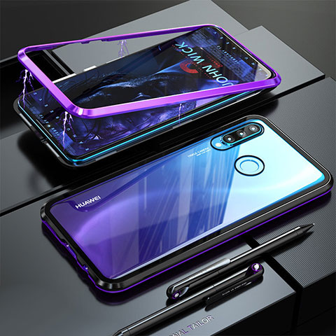 Custodia Lusso Alluminio Laterale Specchio Cover per Huawei P30 Lite New Edition Viola