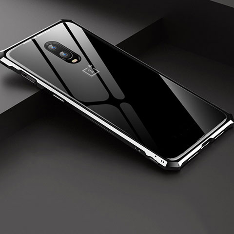 Custodia Lusso Alluminio Laterale Specchio Cover per OnePlus 6T Argento