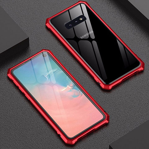 Custodia Lusso Alluminio Laterale Specchio Cover per Samsung Galaxy S10e Rosso