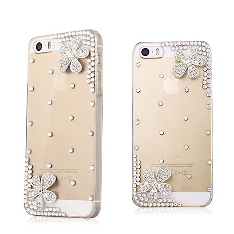 Custodia Lusso Diamante Strass Gioielli Fiori per Apple iPhone 5 Bianco