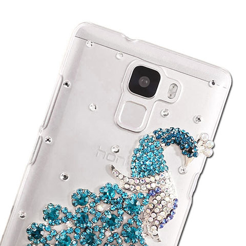 Custodia Lusso Diamante Strass Gioielli Pavone per Huawei Honor 7 Cielo Blu