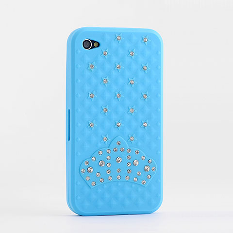 Custodia Lusso Diamante Strass Gioielli Silicone Morbida per Apple iPhone 4 Cielo Blu