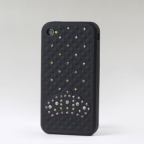 Custodia Lusso Diamante Strass Gioielli Silicone Morbida per Apple iPhone 4 Nero