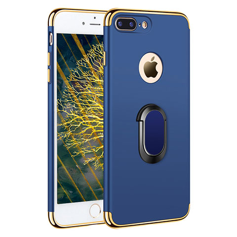 Custodia Lusso Metallo Laterale e Plastica con Anello Supporto A01 per Apple iPhone 7 Plus Blu