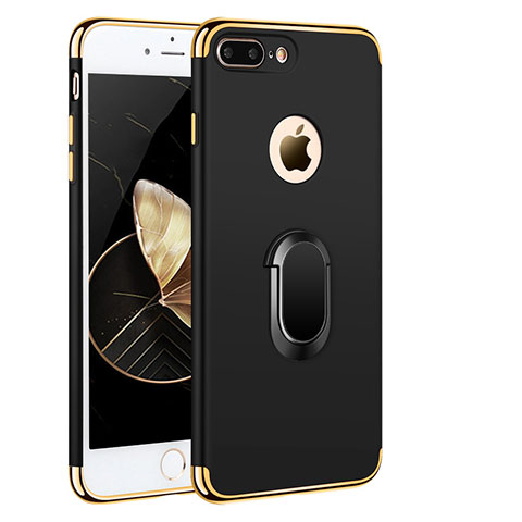 Custodia Lusso Metallo Laterale e Plastica con Anello Supporto A01 per Apple iPhone 8 Plus Nero