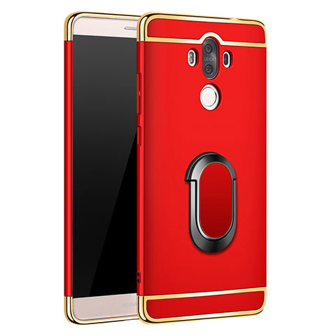 Custodia Lusso Metallo Laterale e Plastica con Anello Supporto A03 per Huawei Mate 9 Rosso