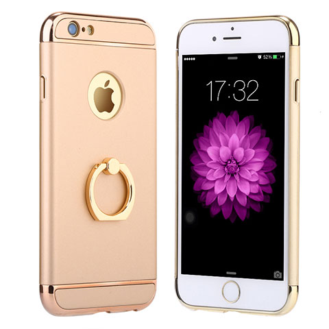 Custodia Lusso Metallo Laterale e Plastica con Anello Supporto A05 per Apple iPhone 6 Oro