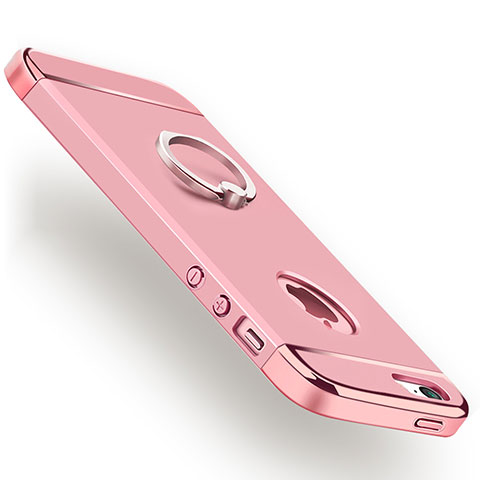 Custodia Lusso Metallo Laterale e Plastica con Anello Supporto per Apple iPhone 5 Oro Rosa