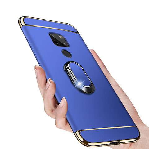 Custodia Lusso Metallo Laterale e Plastica con Magnetico Anello Supporto per Huawei Mate 20 Blu