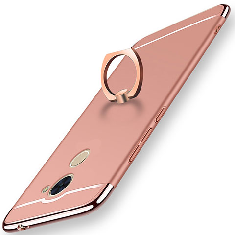 Custodia Lusso Metallo Laterale e Plastica Cover con Anello Supporto A01 per Huawei Enjoy 7 Plus Oro Rosa