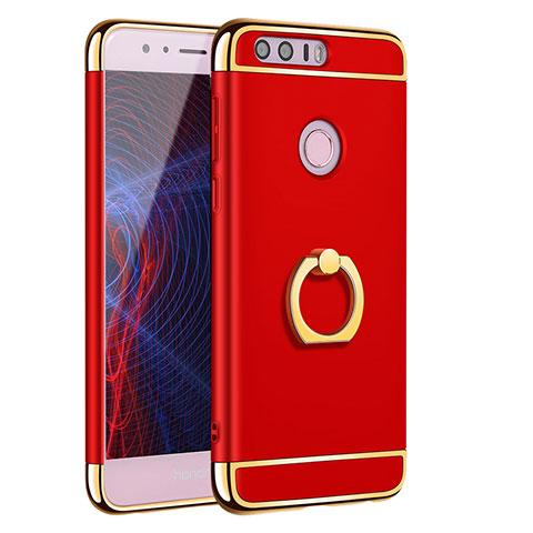 Custodia Lusso Metallo Laterale e Plastica Cover con Anello Supporto A01 per Huawei Honor 8 Rosso