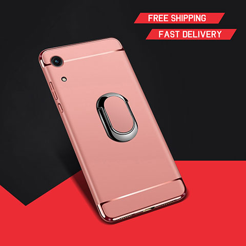 Custodia Lusso Metallo Laterale e Plastica Cover con Anello Supporto A01 per Huawei Honor 8A Oro Rosa