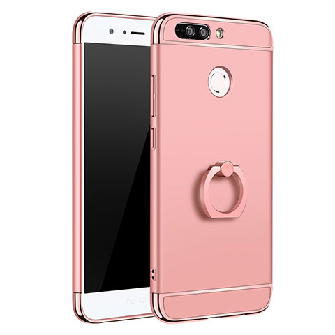 Custodia Lusso Metallo Laterale e Plastica Cover con Anello Supporto A01 per Huawei Honor V9 Oro Rosa